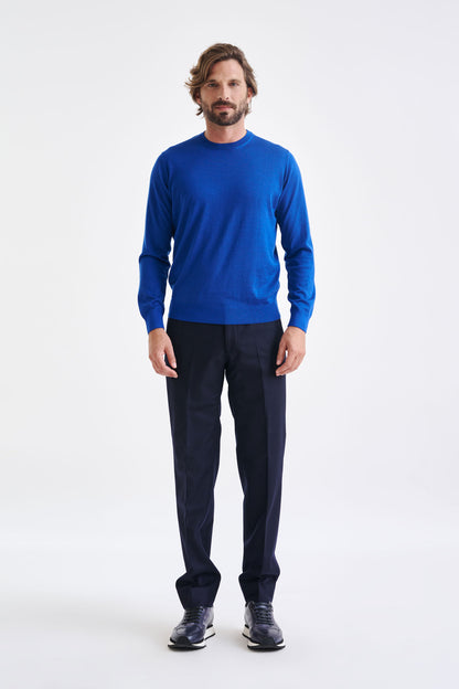 Galatic Blue Cashmere Merino Silk Blend Crewe Sweater - View 2