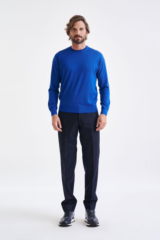 Galatic Blue Cashmere Merino Silk Blend Crewe Sweater - View 2