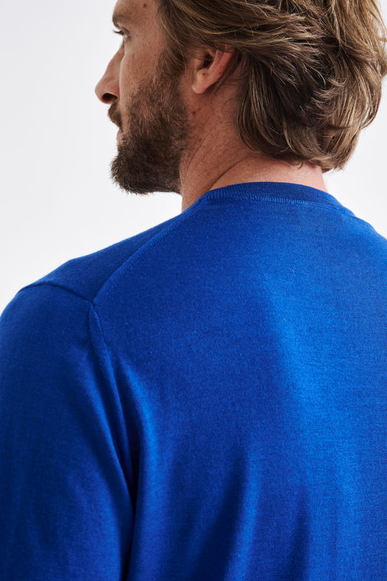 Galatic Blue Cashmere Merino Silk Blend Crewe Sweater - View 3
