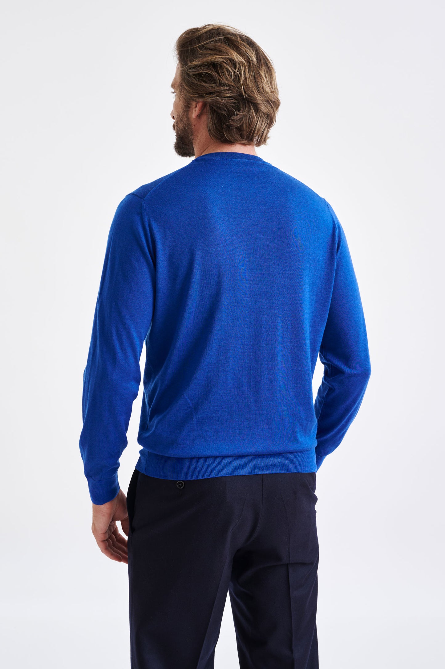 Galatic Blue Crewe-Pullover aus Kaschmir-Merino-Seiden-Mischung