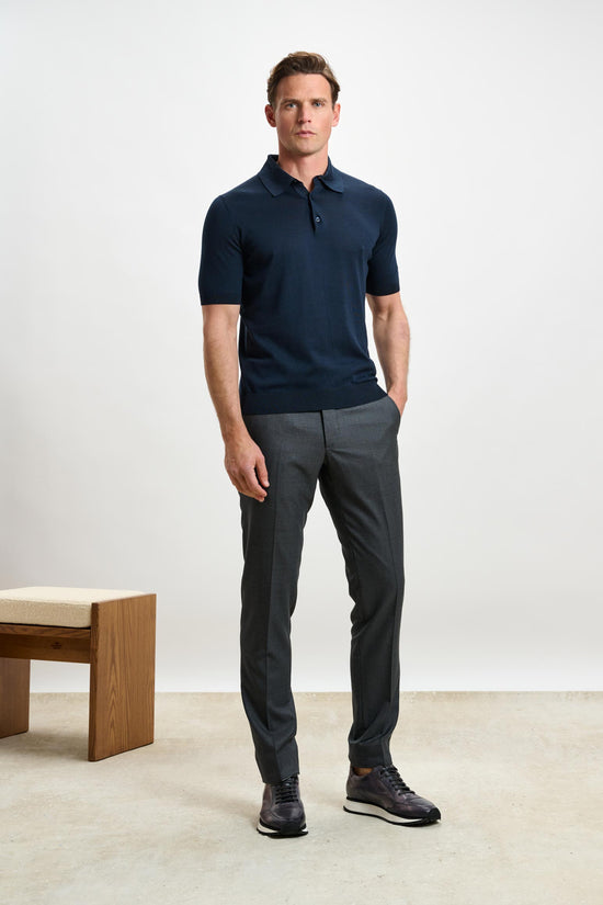 Midnight Blue Silk Knitted Kendal Short Sleeve 3 Button Polo Shirt Scabal Midnight Blue Silk Knitted Kendal Short Sleeve 3 Button Polo Shirt Scabal