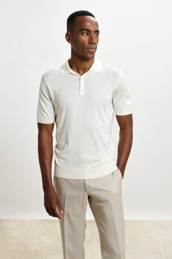 Kendal Polo De Punto De Seda De Manga Corta Con 3 Botones Crema