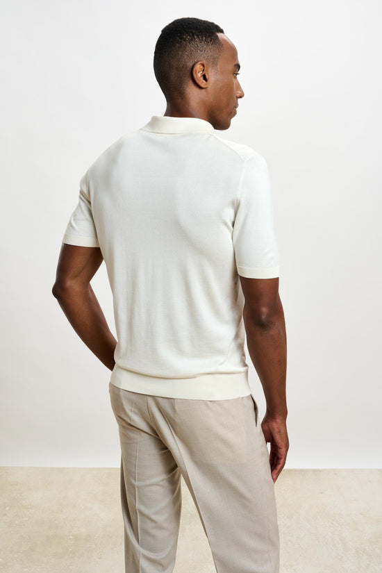 Kendal Silk Knitted Short Sleeve 3 Button Polo Shirt Cream - View 4