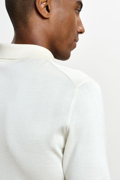 Kendal Silk Knitted Short Sleeve 3 Button Polo Shirt Cream - View 5