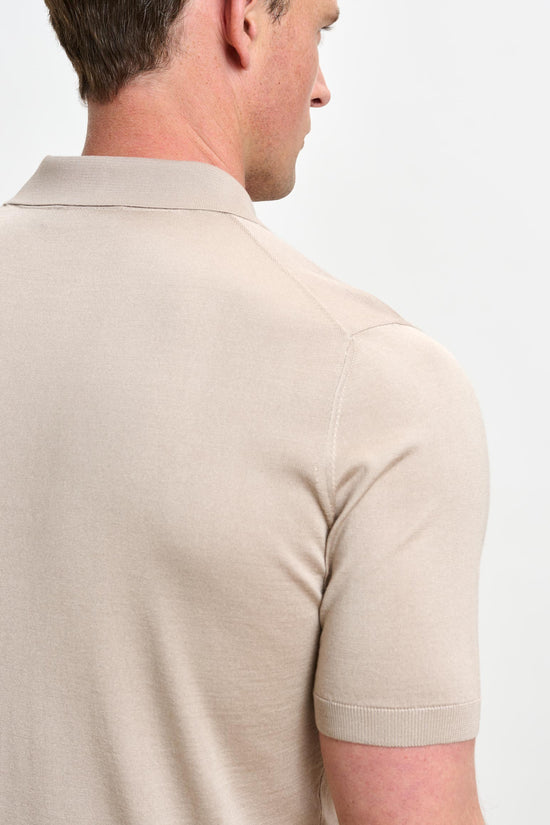 Kendal Silk Knitted Short Sleeve 3 Button Polo Shirt Wood Beige - View 4