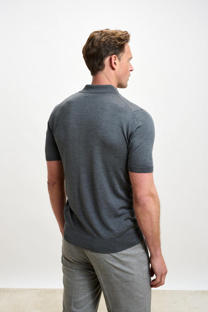 Kendal Silk Knitted Short Sleeve 3 Button Polo Shirt Smokey Grey - View 4