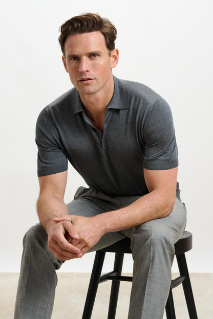 Kendal Silk Knitted Short Sleeve 3 Button Polo Shirt Tobacco - View 7