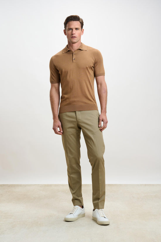 Kendal Silk Knitted Short Sleeve 3 Button Polo Shirt Tobacco - View 1