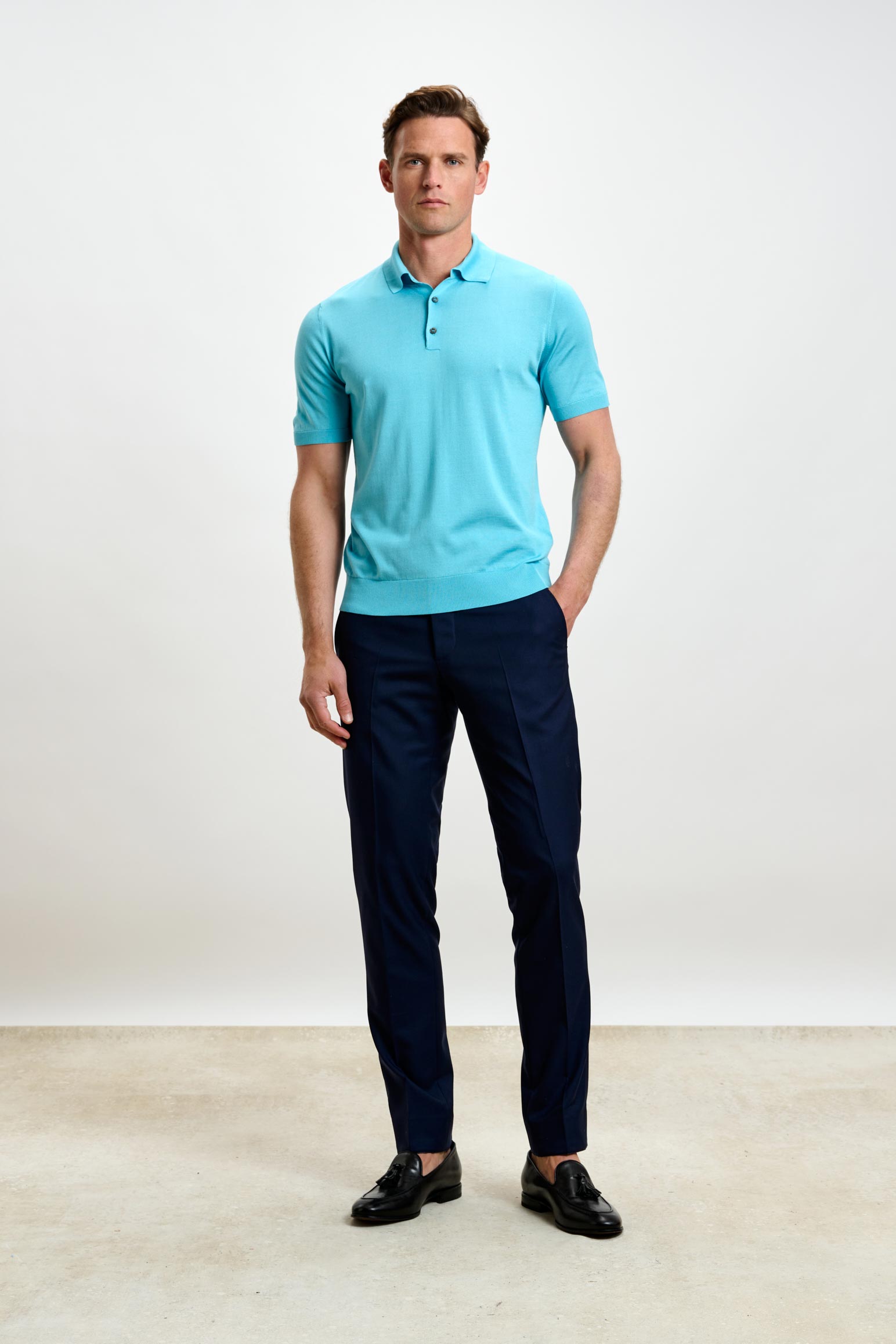 Green Polo Navy Pants Turquoise Blue Silk Knitted Kendal Short