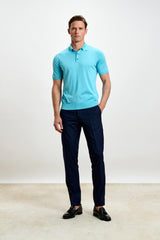 Kendal Silk Knitted Short Sleeve 3 Button Polo Shirt Turquoise Blue - View 1