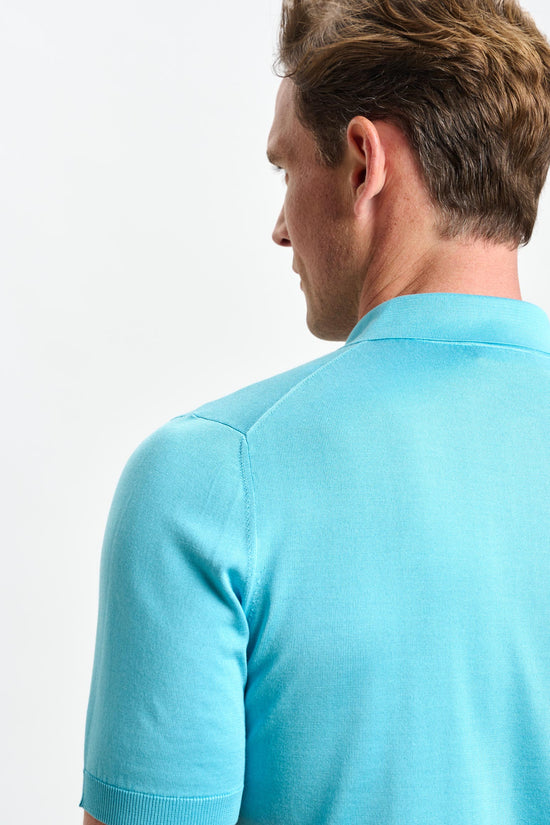 Kendal Silk Knitted Short Sleeve 3 Button Polo Shirt Turquoise Blue - View 4
