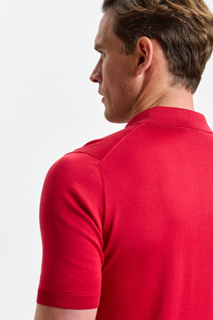 Kendal Silk Knitted Short Sleeve 3 Button Polo Shirt Carmine - View 5