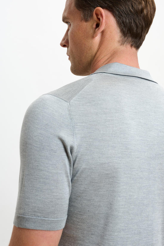 Cawdor Silk Knitted Short Sleeve Open Collar Polo Shirt Grey - View 5