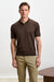 Cawdor Silk Knitted Short Sleeve Open Collar Polo Shirt Chocolate - View 2