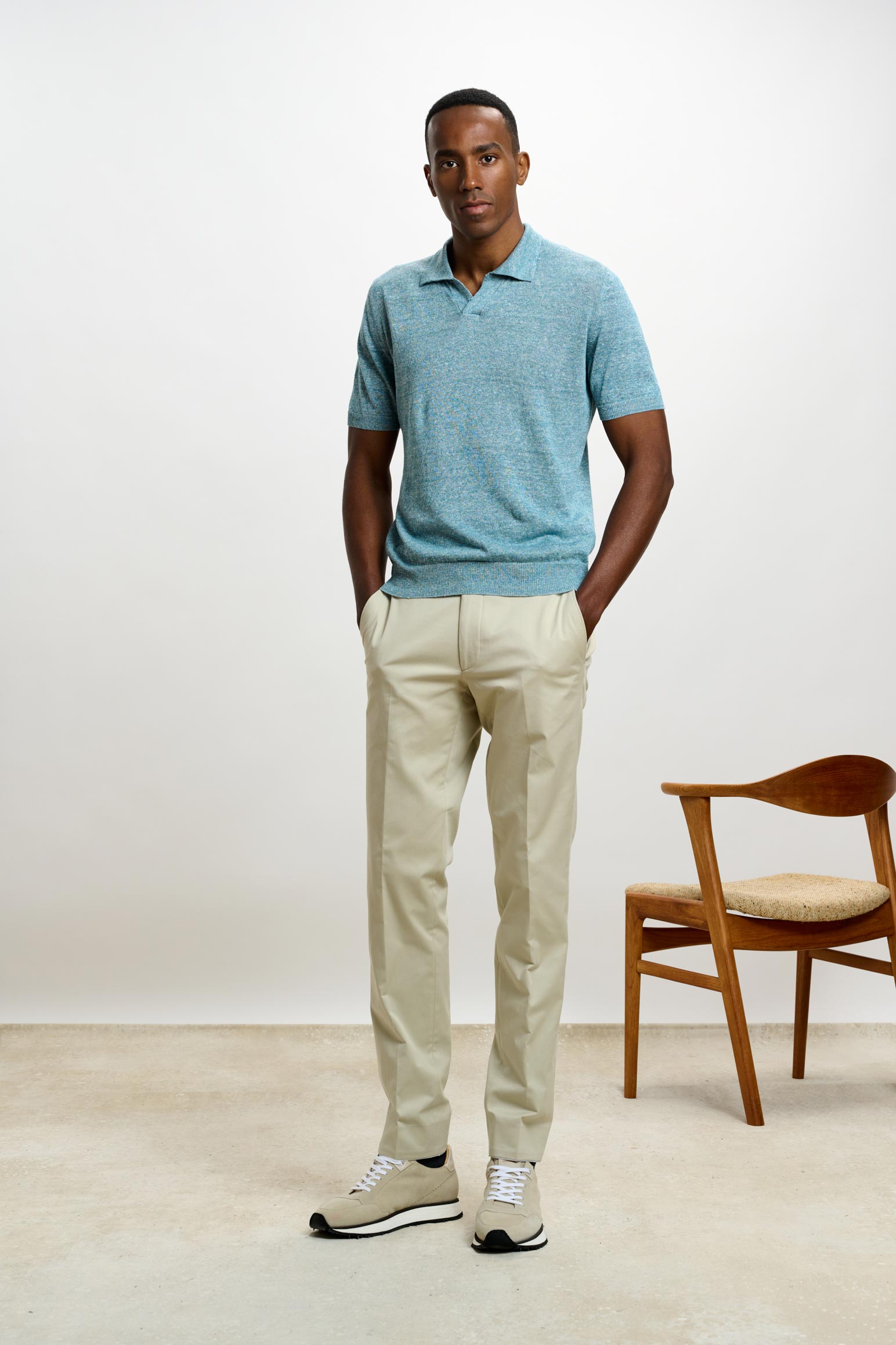 Blue polo and khaki shops pants