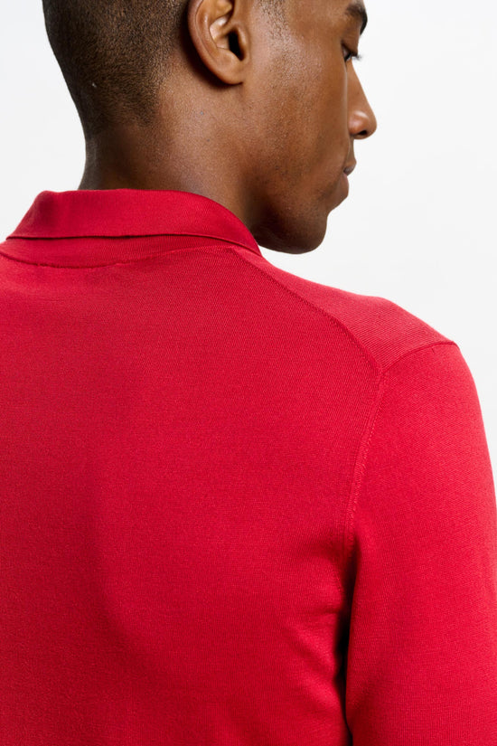 Cawdor Silk Knitted Short Sleeve Open Collar Polo Shirt Carmine - View 5