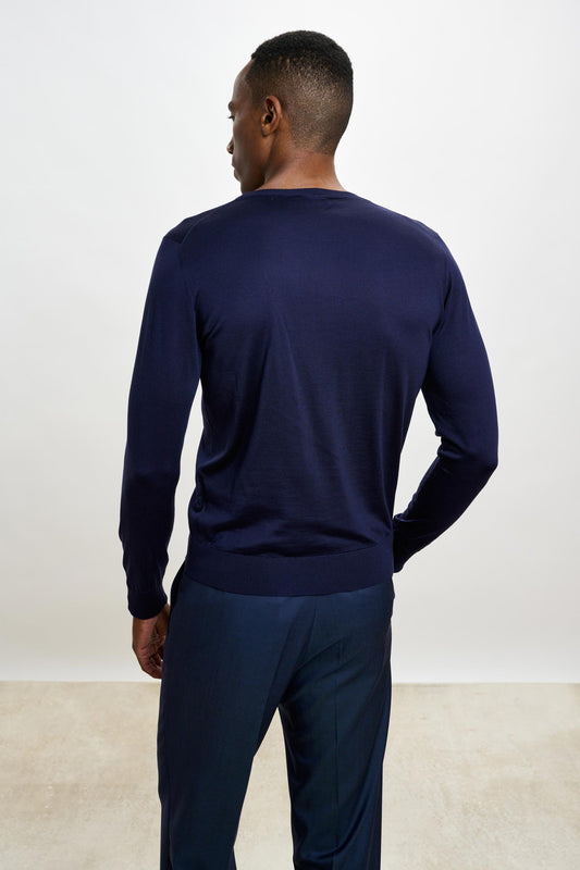 Crewe Silk Long Sleeve Sweater Navy - View 2