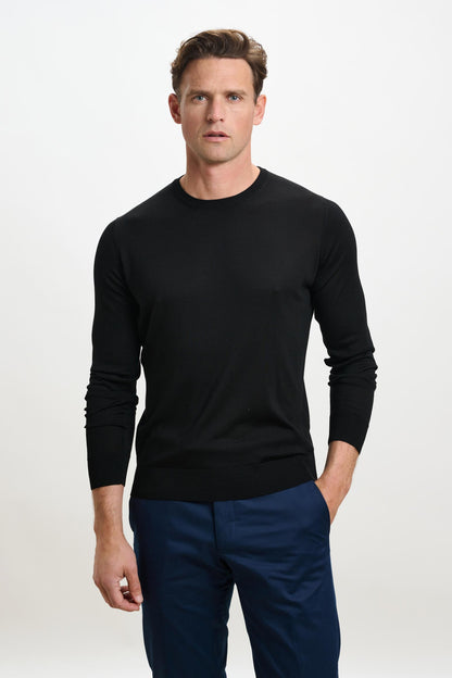 Crewe Silk Long Sleeve Sweater Black - View 2