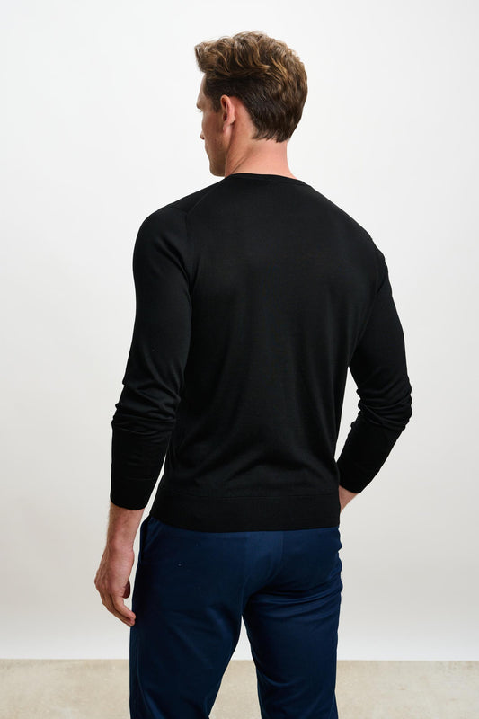 Crewe Silk Long Sleeve Sweater Black - View 3