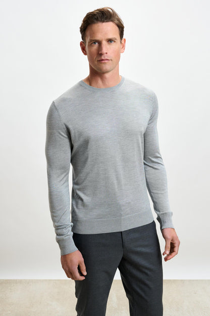 Crewe Silk Long Sleeve Sweater Grey - View 1