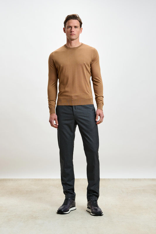 Crewe Silk Long Sleeve Sweater Tobacco - View 1