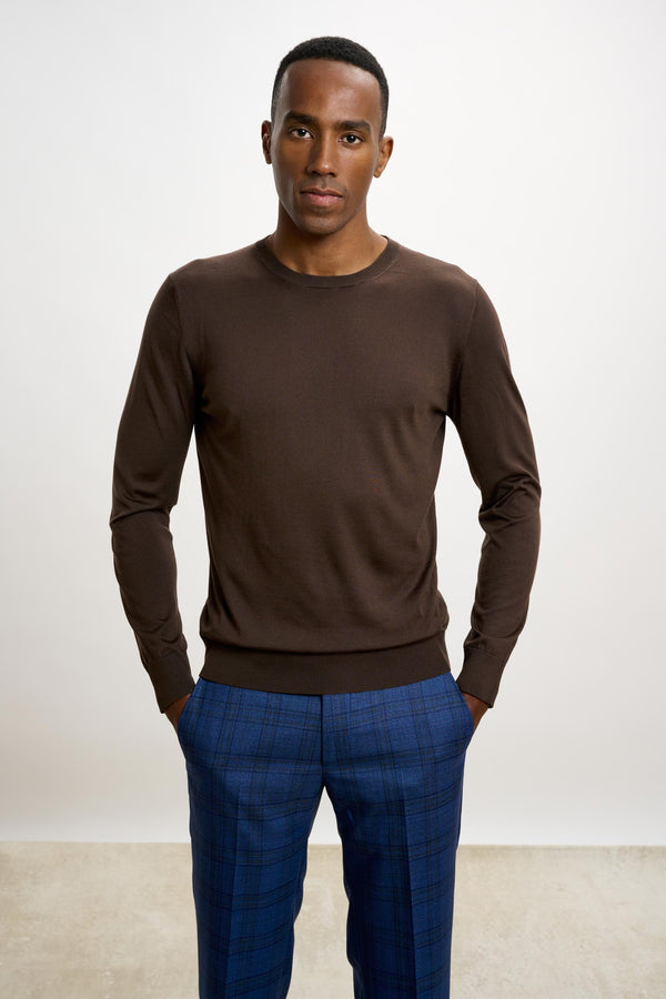 Schokoladenbrauner Crewe-Langarmpullover Aus Seide