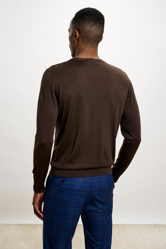 Crewe Silk Long Sleeve Sweater Chocolate - View 3