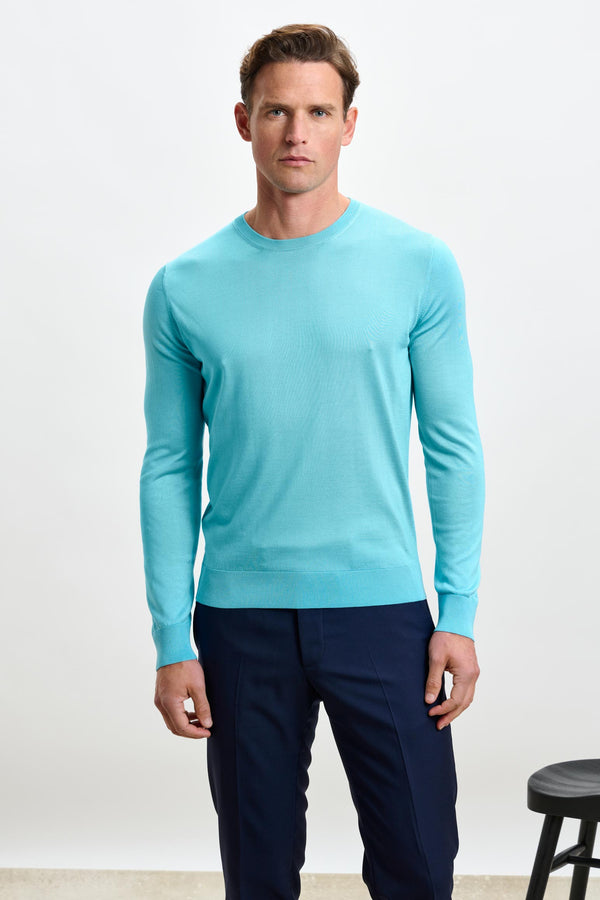 Türkisblauer Crewe-Langarmpullover Aus Seide