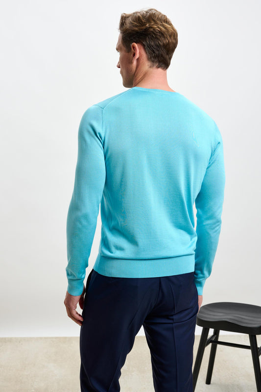 Crewe Silk Long Sleeve Sweater Turquoise Blue - View 2