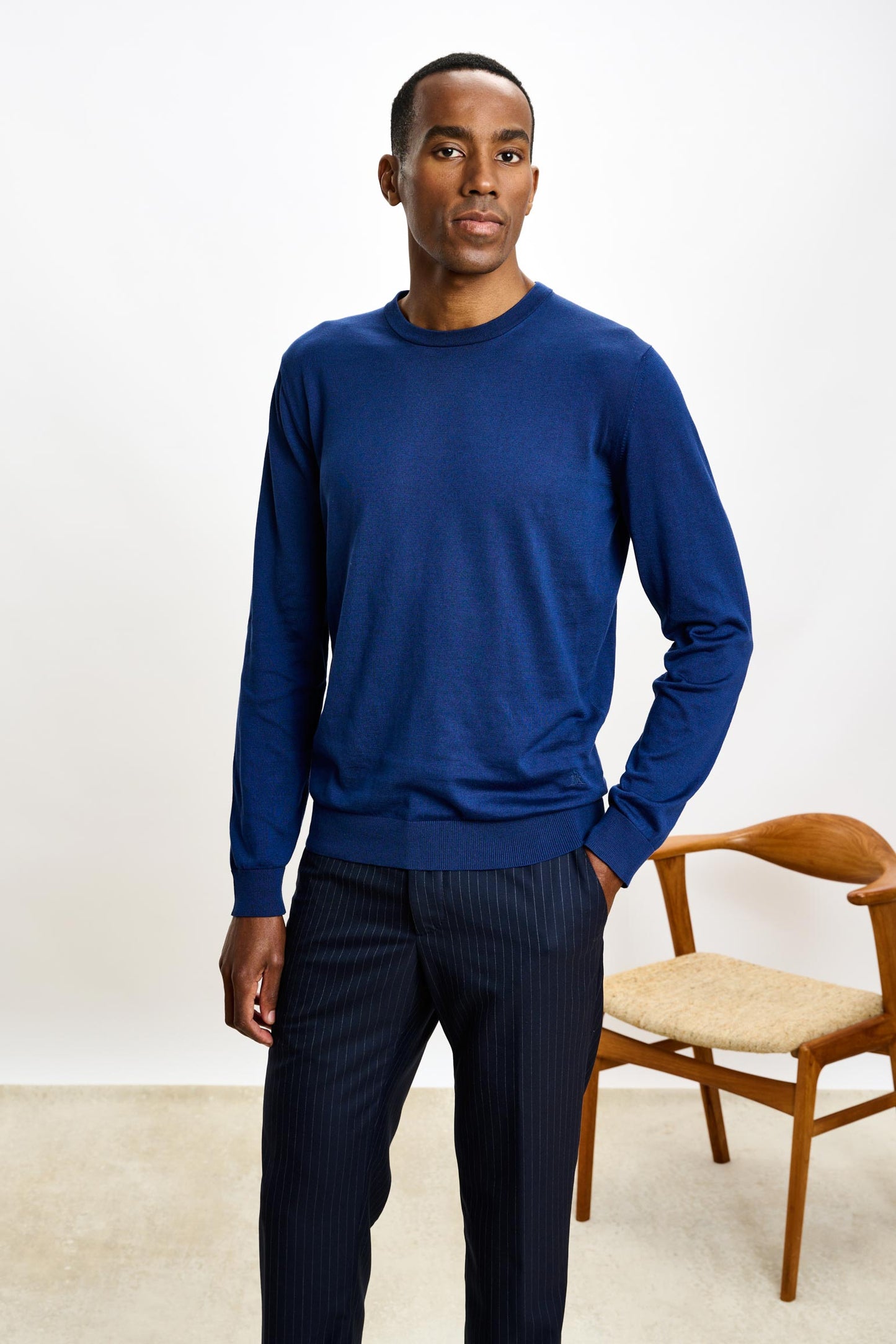Crewe Silk Long Sleeve Sweater Ink Blue