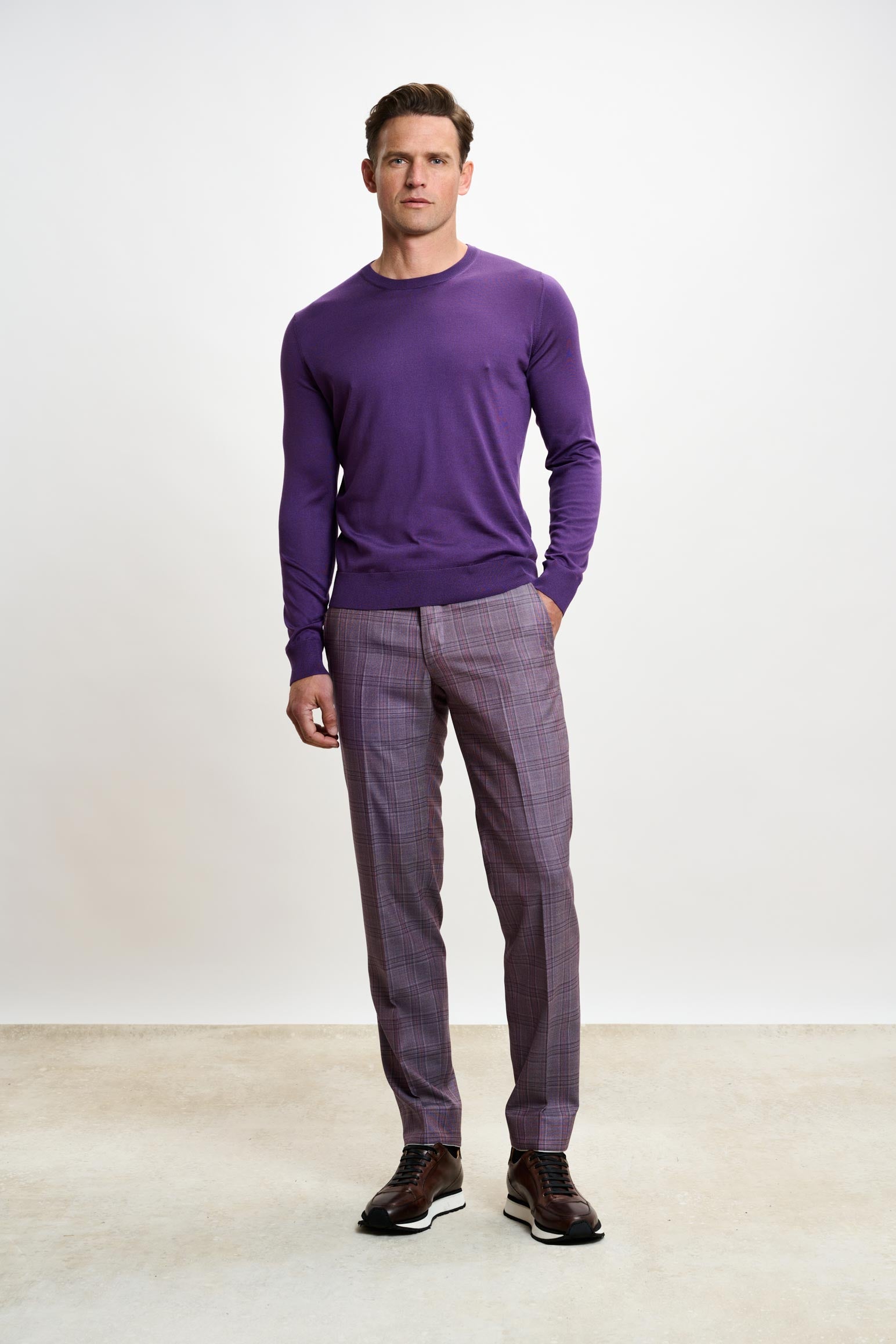 Violet Silk Crewe Long Sleeve Sweater – Scabal - Main Image