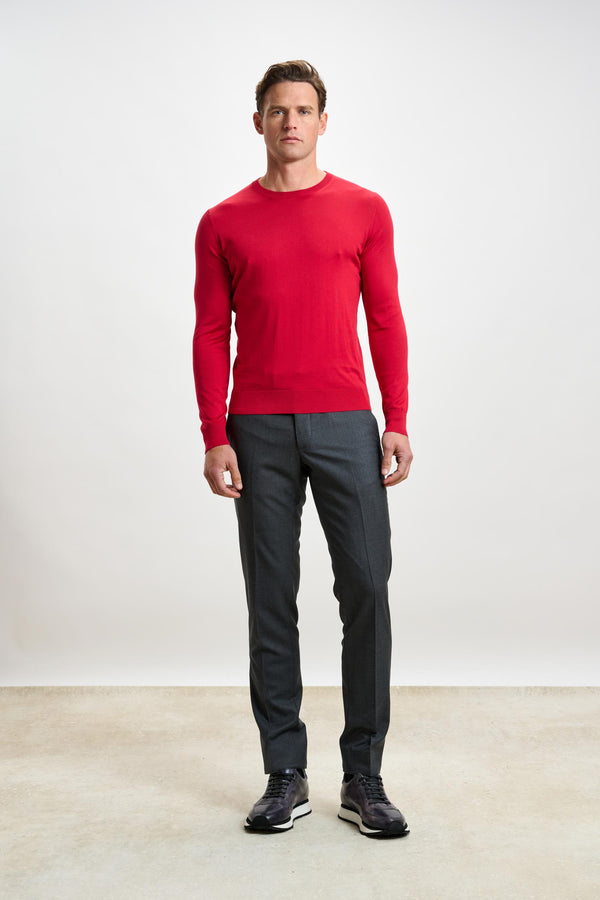 Carmine Silk Crewe Long Sleeve Sweater