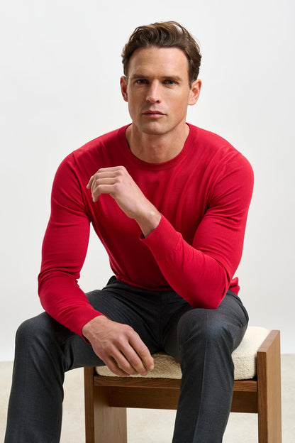 Crewe Silk Long Sleeve Sweater Carmine - View 6