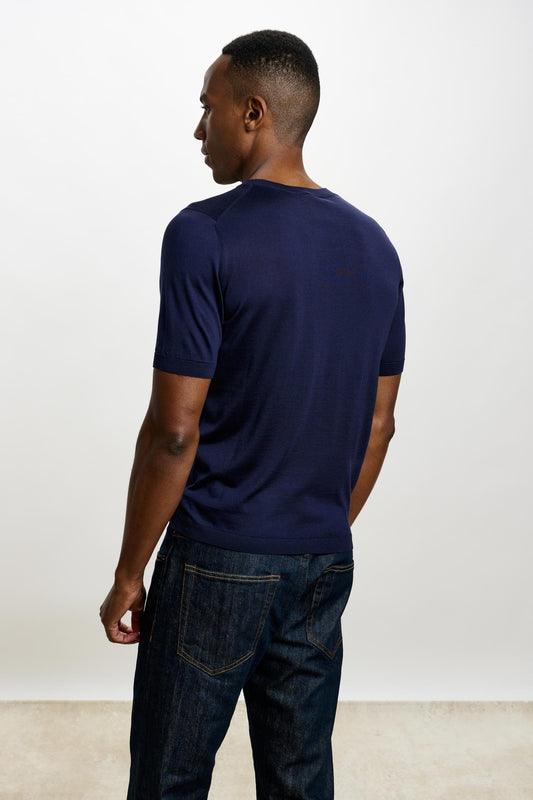 Midnight Blue Silk Penryn Short Sleeve Sweater - View 3