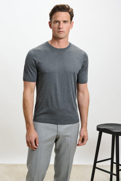 Penryn Silk Short Sleeve Sweater Grey - View 2