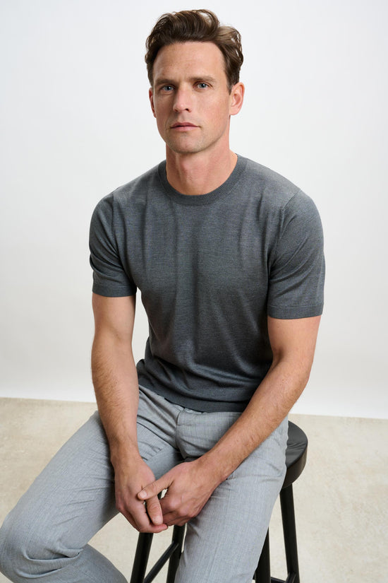 Penryn Silk Short Sleeve Sweater Grey - View 5