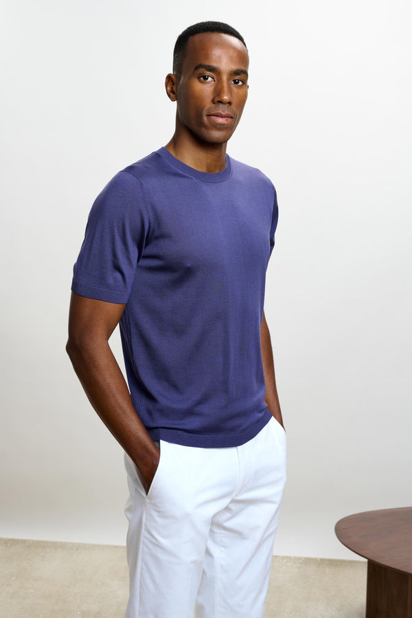 Navy Silk Penryn Short Sleeve Sweater