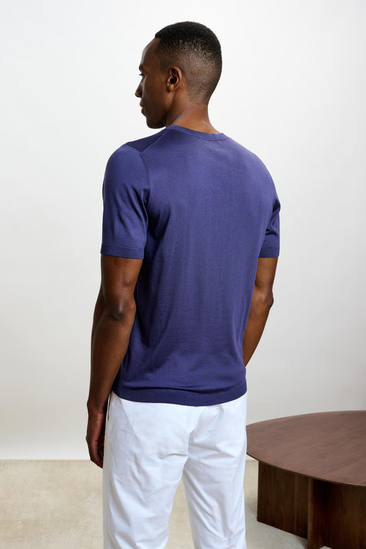 Penryn Silk Short Sleeve Sweater Navy - View 3