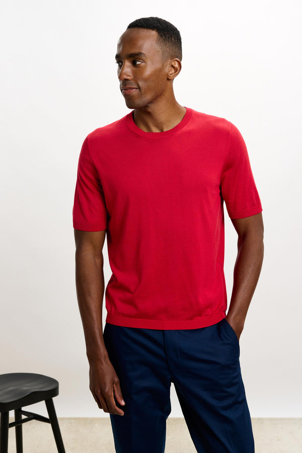 Carmine Silk Penryn Short Sleeve Sweater