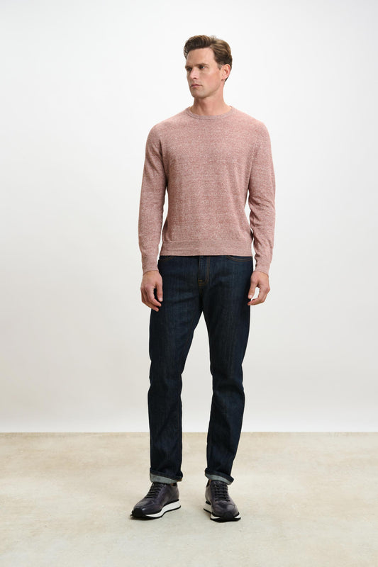 Linen Cotton Contin Knitwear Crew Rust Melange - View 1