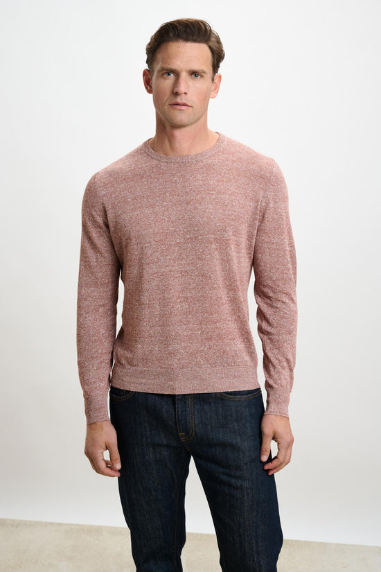 Linen Cotton Contin Knitwear Crew Rust Melange - View 2