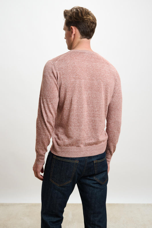 Linen Cotton Contin Knitwear Crew Rust Melange - View 3