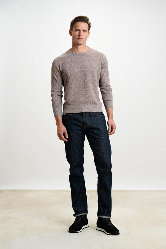 Linen Cotton Contin Knitwear Crew Brown - View 1