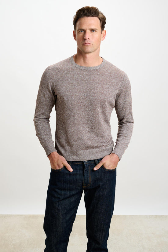 Linen Cotton Contin Knitwear Crew Brown - View 2