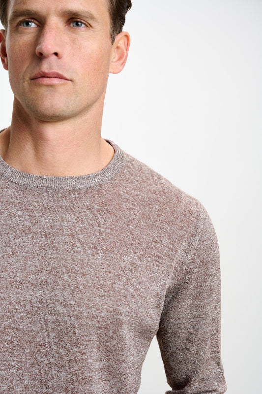 Linen Cotton Contin Knitwear Crew Brown - View 3