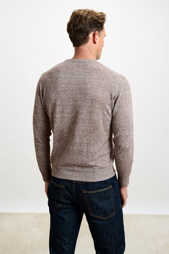Linen Cotton Contin Knitwear Crew Brown - View 4