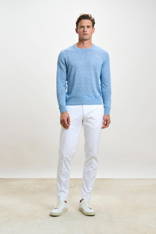 Linen Cotton Contin Knitwear Polo Cerulean - View 2