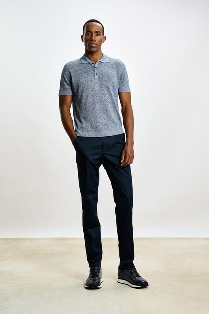 Linen Cotton Kelso Knitwear Polo Navy - View 1