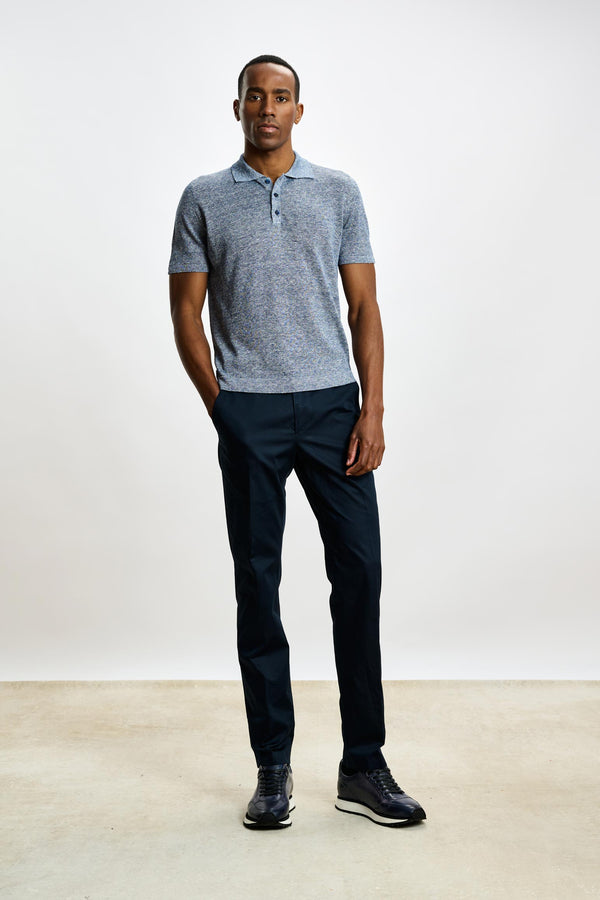 Navy Linen & Cotton Kelso Knitwear Polo