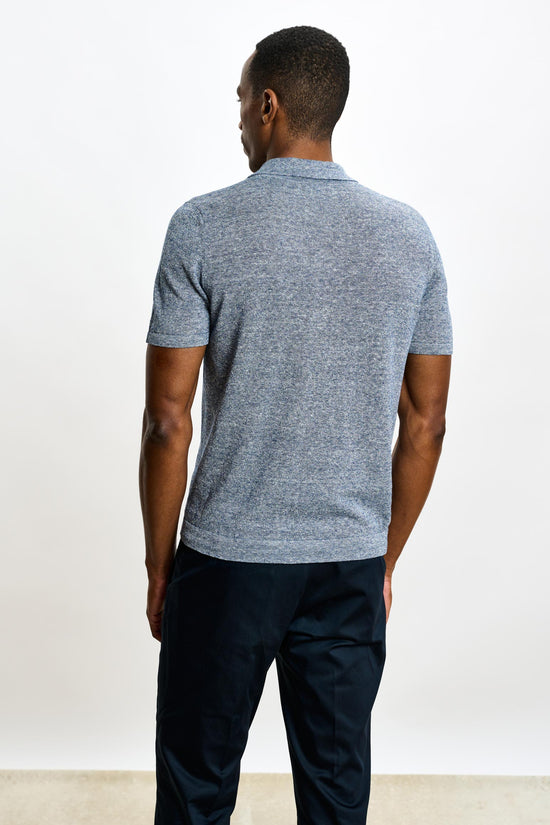 Linen Cotton Kelso Knitwear Polo Navy - View 4